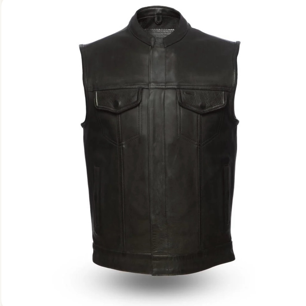 Men's Medium Black Platinum Naked Cowhide Leather Club Style Vest Blacked Out